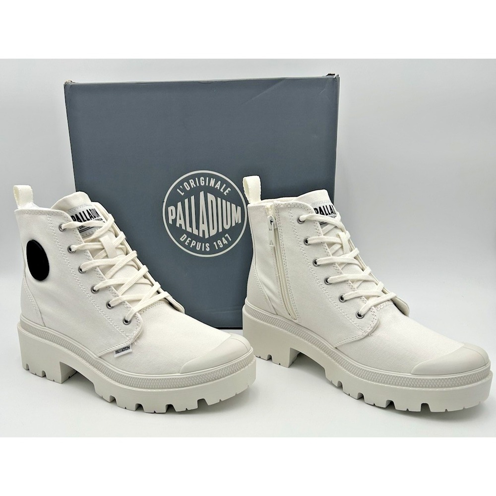 Palladium Pallabase Twill 96907-116-M Women 9 White LugSole Platform Combat Boot